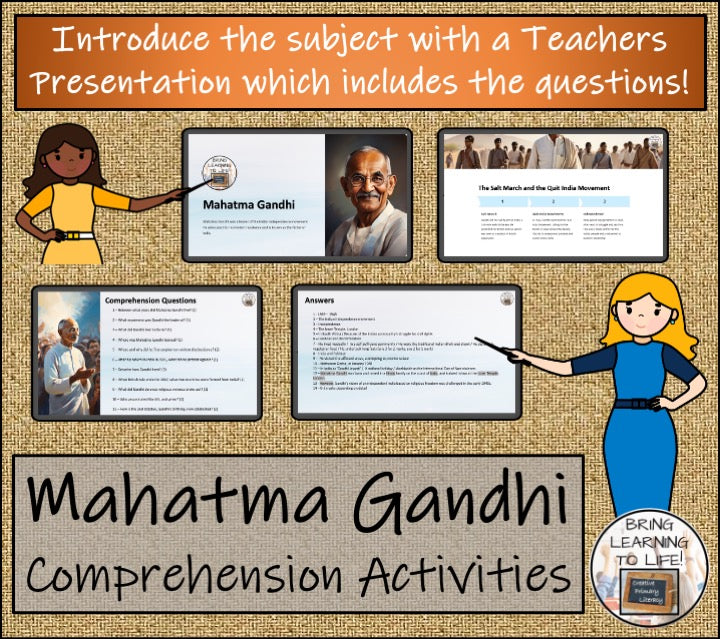 Mahatma Gandhi Close Reading Comprehension Activities | 5th Grade & 6th Grade