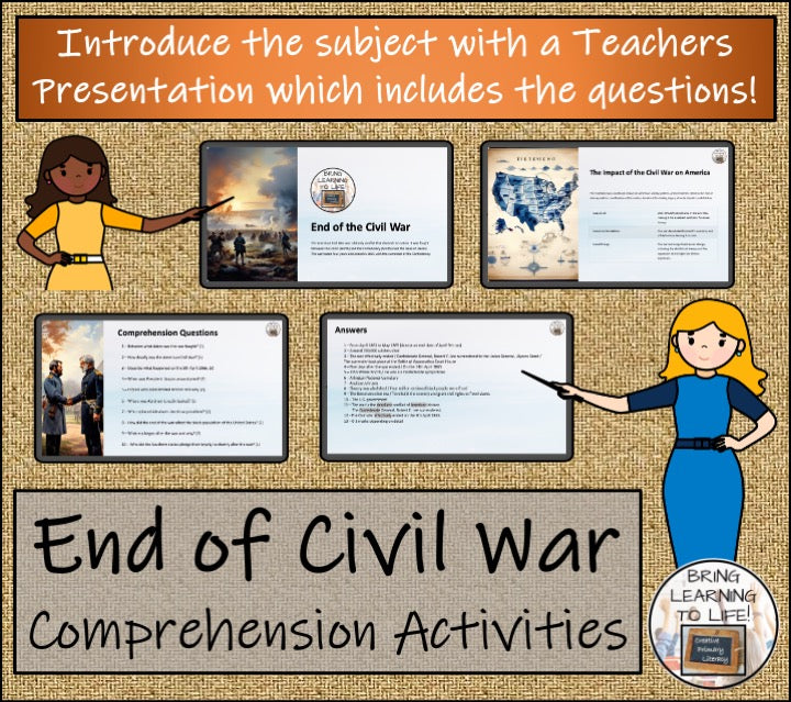 End of Civil War & Lincoln Assassination Close Reading Activitiies | 5th & 6th Grade