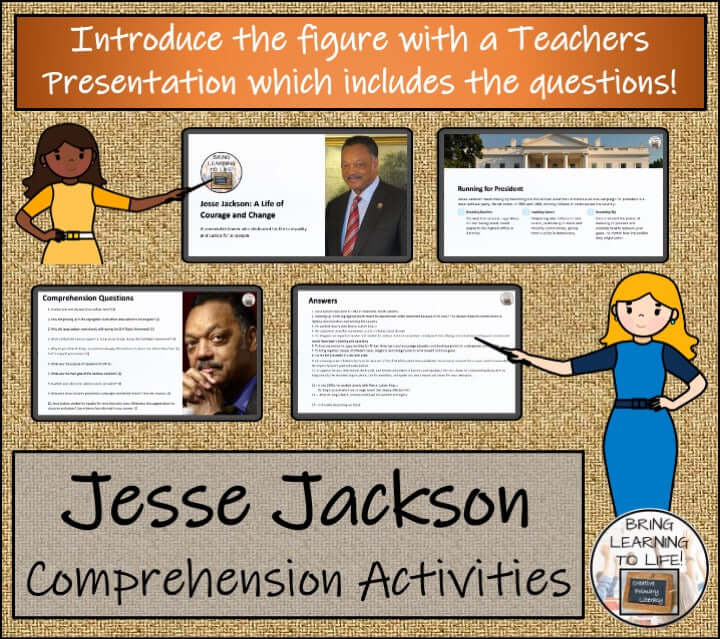 Jesse Jackson comprehension and biography bundle for 3rd and 4th grade reading activities.