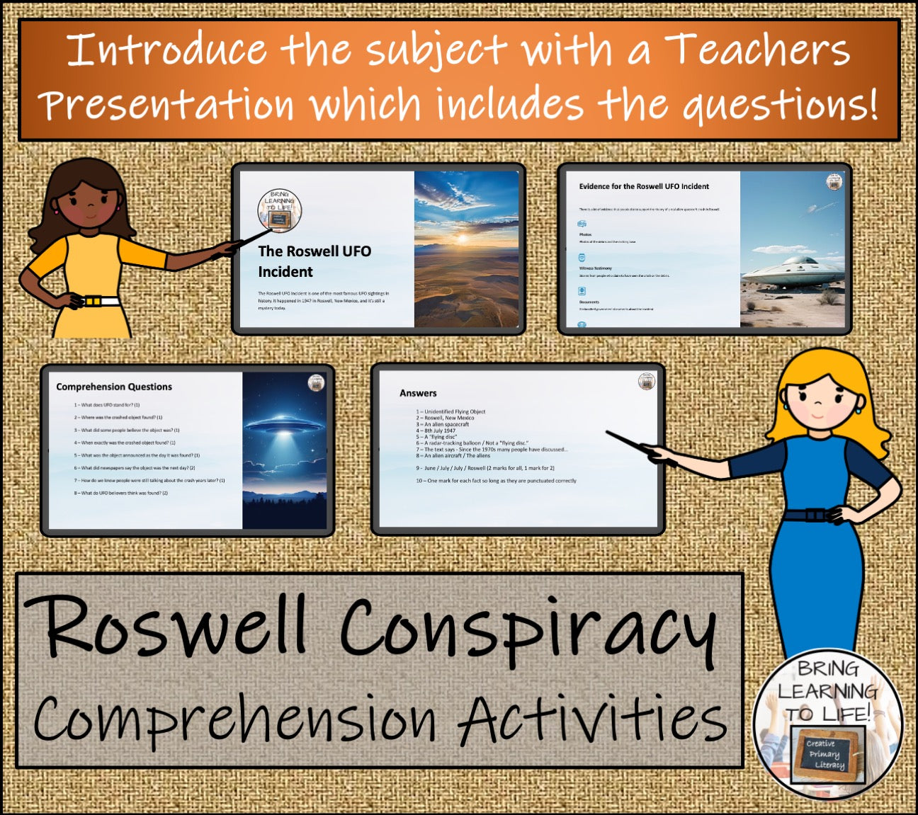 Roswell UFO Conspiracy Close Reading Comprehension Activities | 3rd & 4th Grade