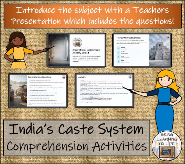 Caste System of Ancient India Reading Comprehension Activities | 5th-6th Grade teacher presentation and materials overview.