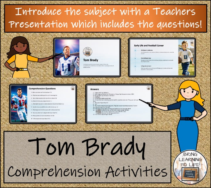 Tom Brady Close Reading Comprehension Activities | 5th Grade & 6th Grade