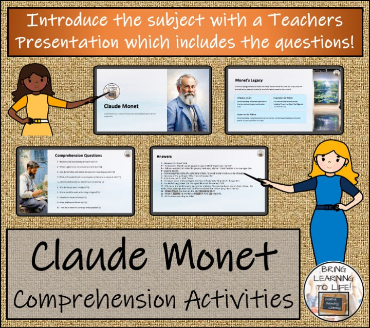 Claude Monet Close Reading Comprehension Activities | 5th Grade & 6th Grade