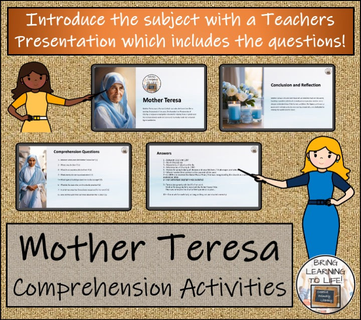 Mother Teresa Close Reading Comprehension Activities | 3rd Grade & 4th Grade