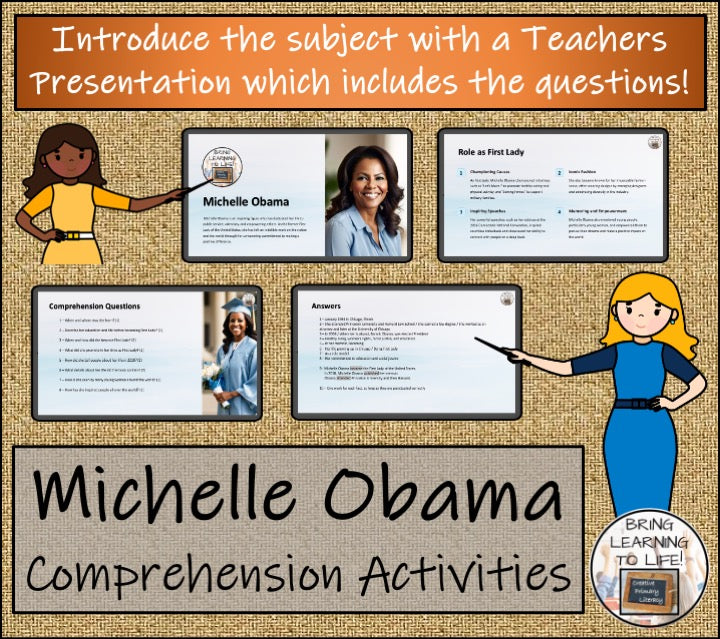 Michelle Obama Close Reading Comprehension Activities | 3rd Grade & 4th Grade