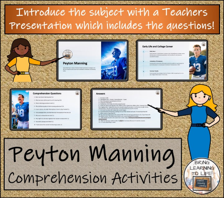 Peyton Manning Close Reading Comprehension Activities | 5th Grade & 6th Grade