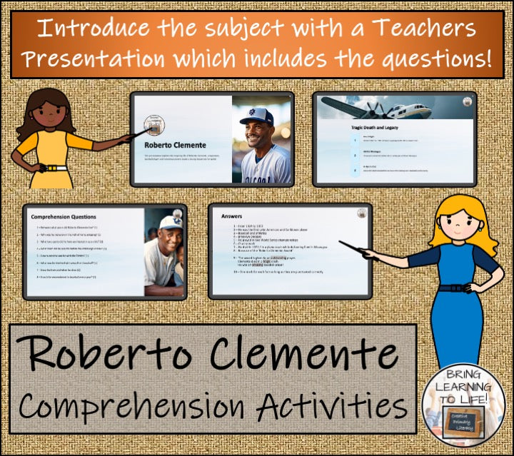 Roberto Clemente Close Reading Comprehension Activities | 3rd Grade & 4th Grade