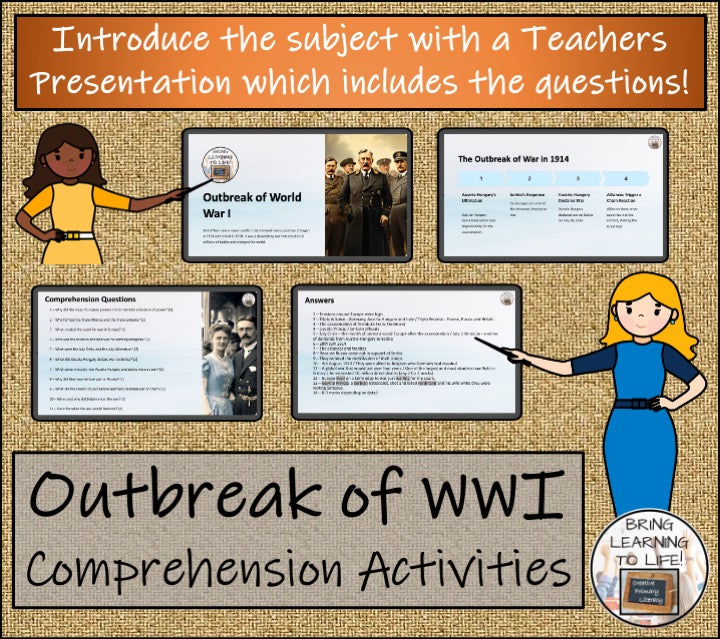 Outbreak of World War I Close Reading Comprehension Activities | 5th & 6th Grade