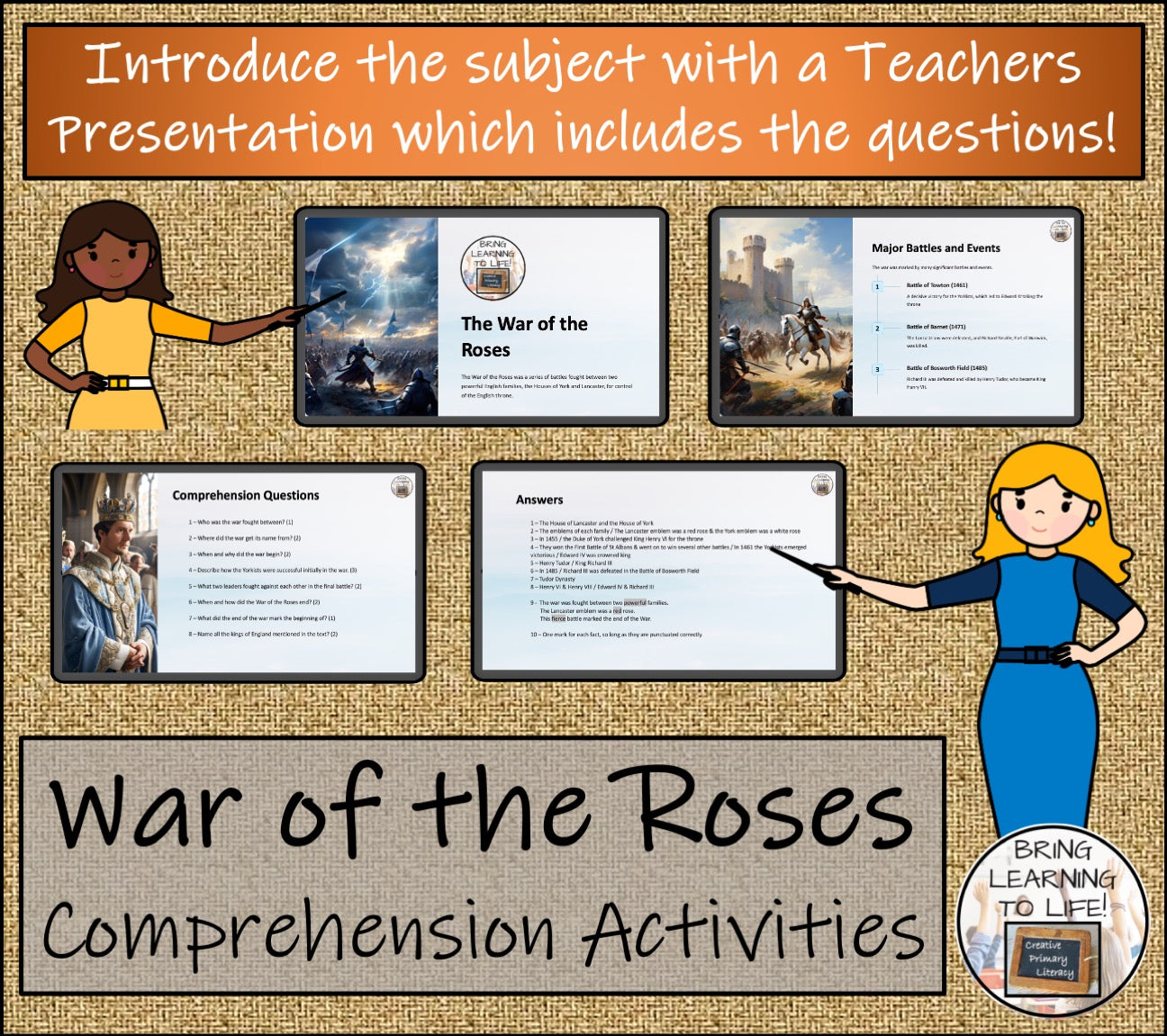 War of the Roses Close Reading Comprehension Activities | 3rd Grade & 4th Grade