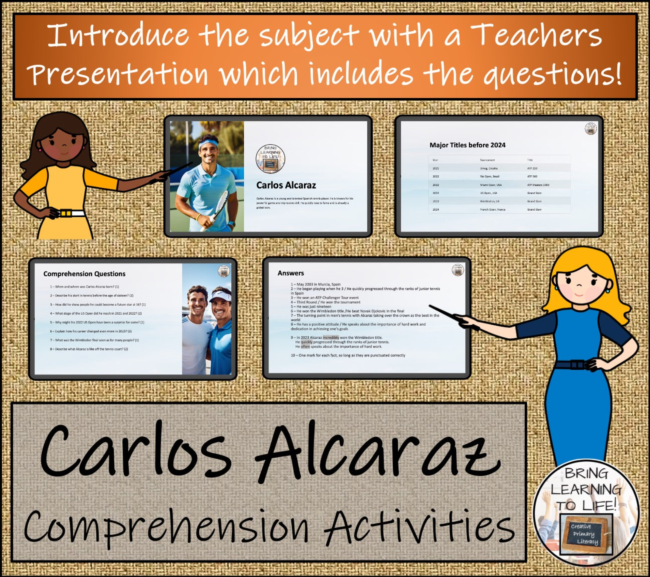 Carlos Alcaraz Close Reading Comprehension Activities | 3rd Grade & 4th Grade