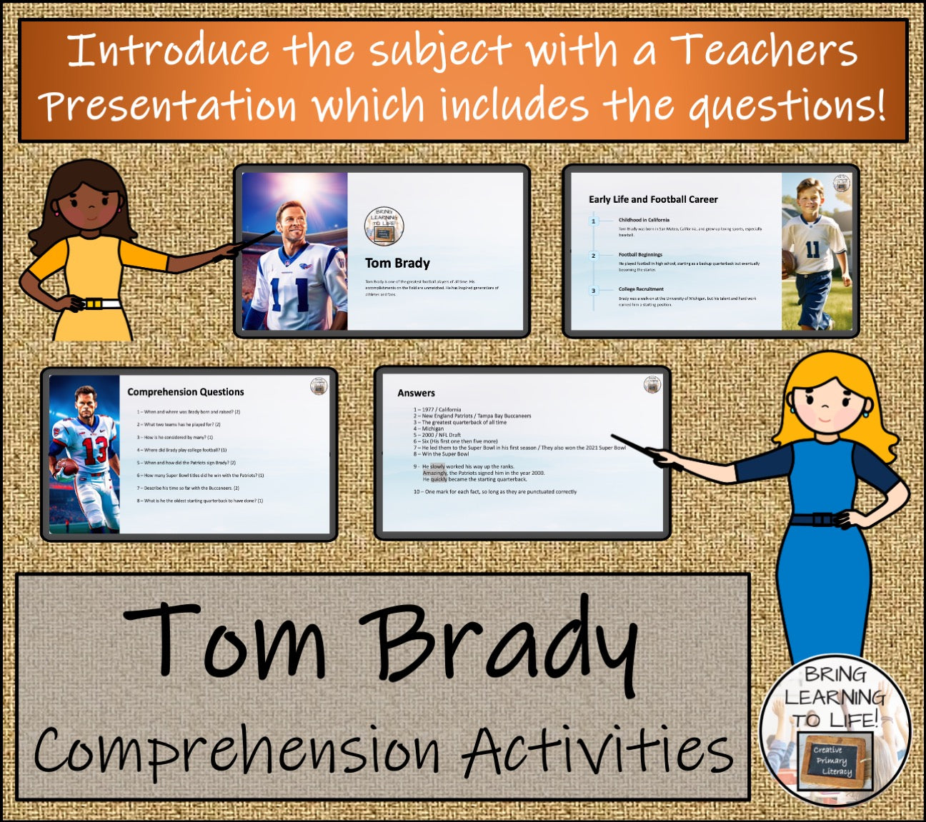 Tom Brady Close Reading Comprehension Activities | 3rd Grade & 4th Grade