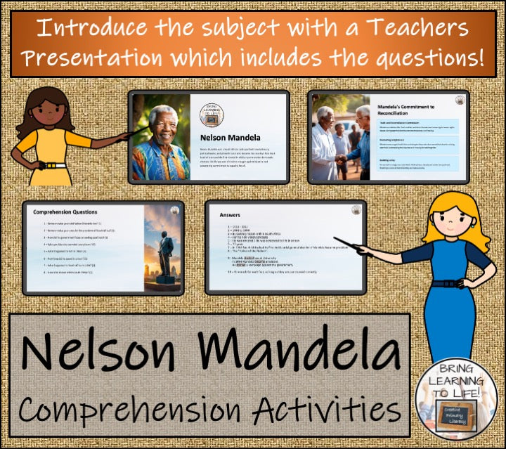 Nelson Mandela Close Reading Comprehension Activities | 3rd Grade & 4th Grade