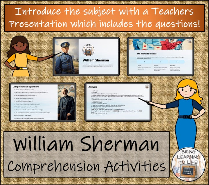 William Sherman Close Reading Comprehension Activities | 5th Grade & 6th Grade