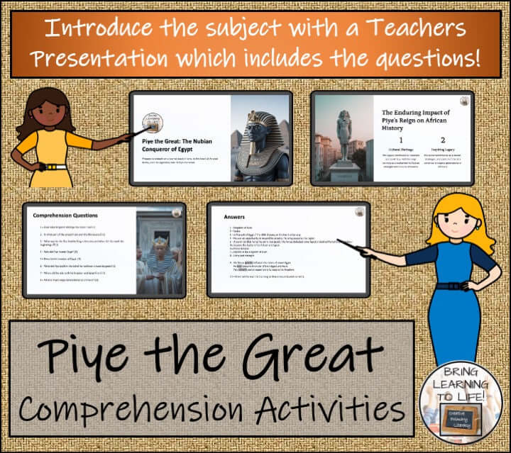 Piye the Great Close Reading Passage & Comprehension Activities | 3rd–4th Grade materials with teacher presentation and questions.