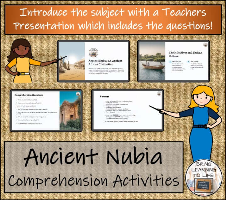 Ancient Nubia reading activities and presentation for 3rd-4th grade students.