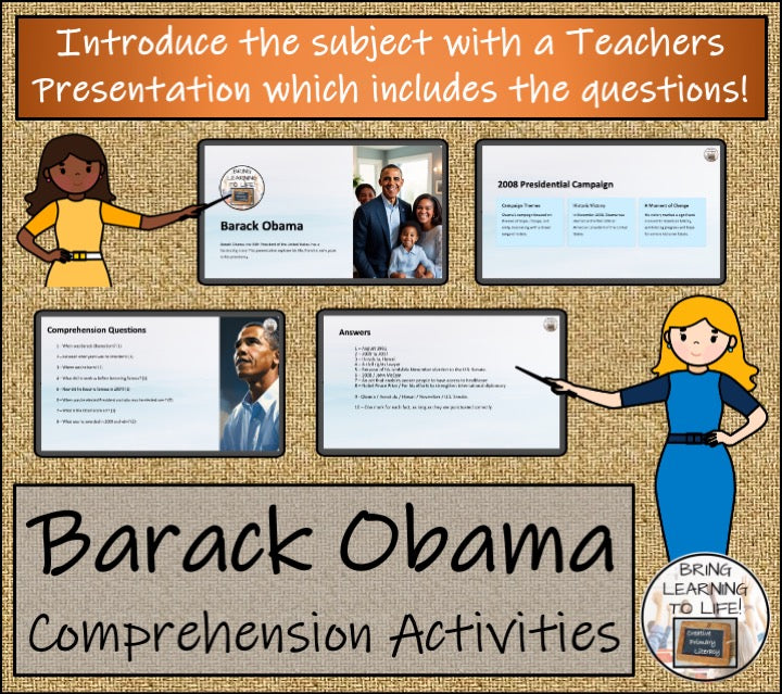 Barack Obama Close Reading Comprehension Activities | 3rd Grade & 4th Grade