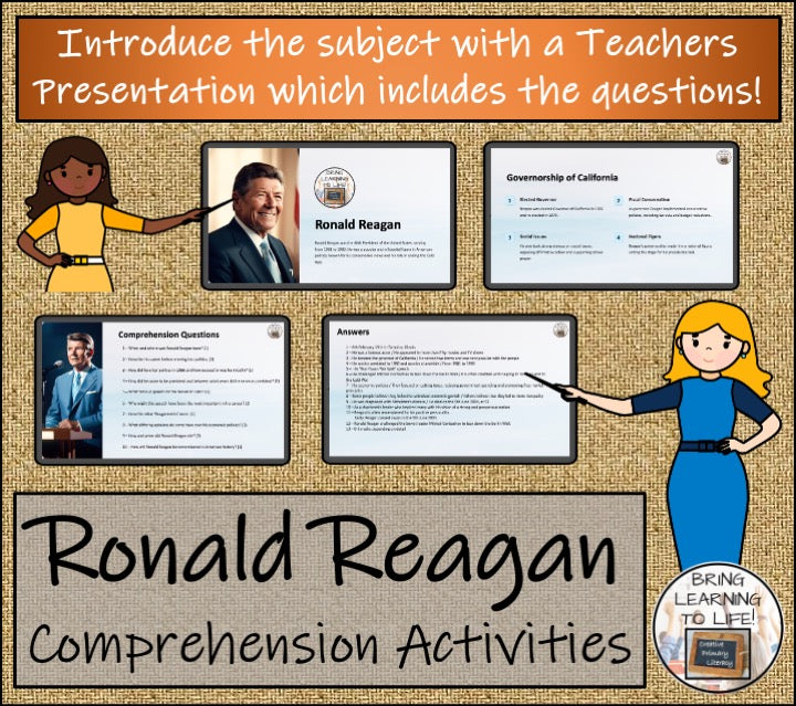 Ronald Reagan Close Reading Comprehension Activities | 5th Grade & 6th Grade