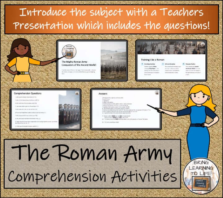 Roman Army Close Reading Passage & Comprehension Activities | 5th–6th Grade teacher presentation and activities overview