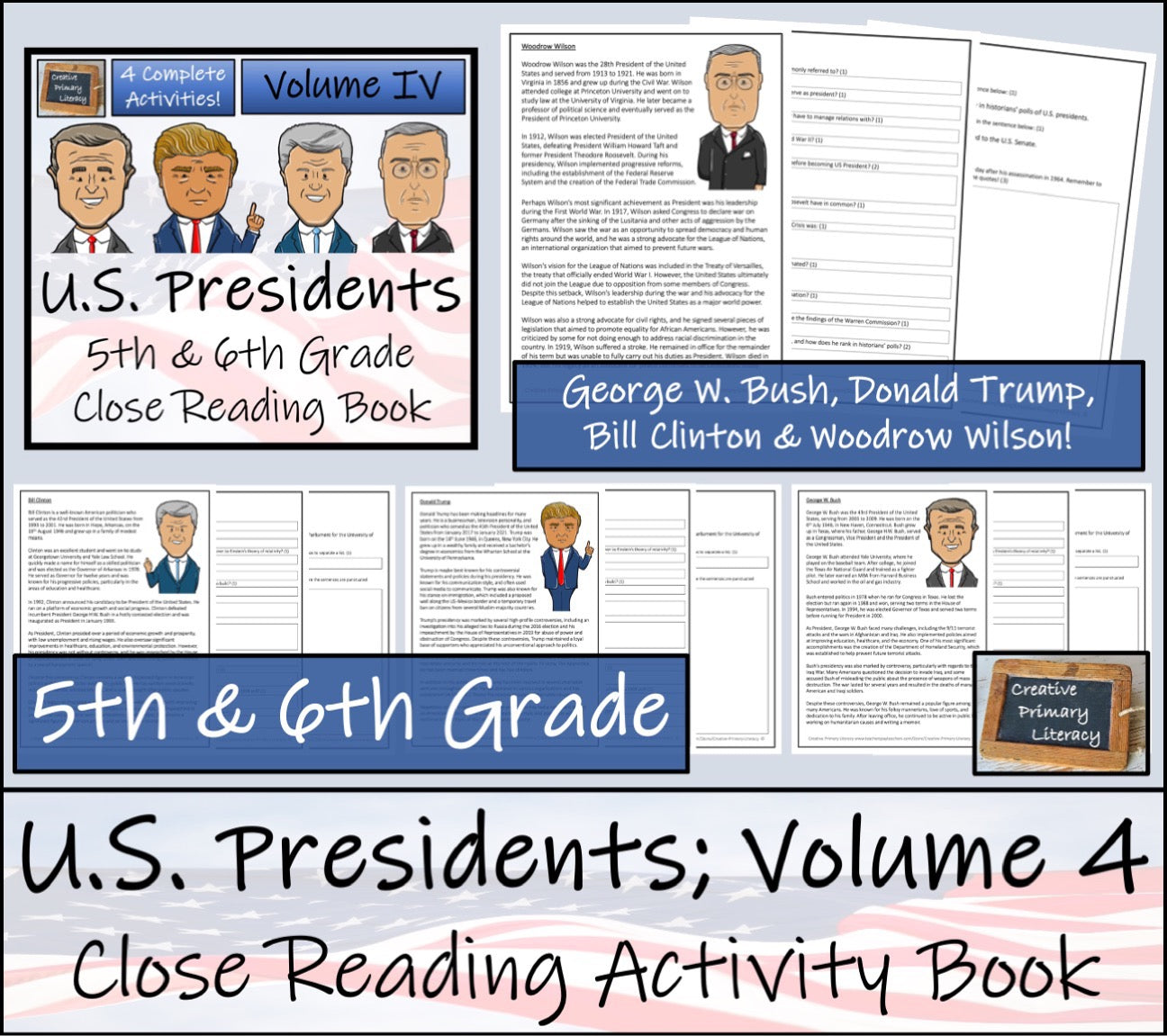 U.S. Presidents Volumes 1-4 Close Reading Book Bundle | 5th Grade & 6th Grade