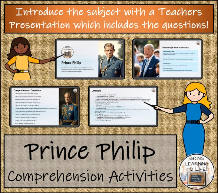 Prince Philip Close Reading Comprehension Activities | 5th Grade & 6th Grade