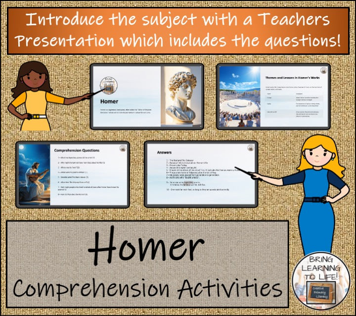 Homer Close Reading Comprehension Activities | 3rd Grade & 4th Grade