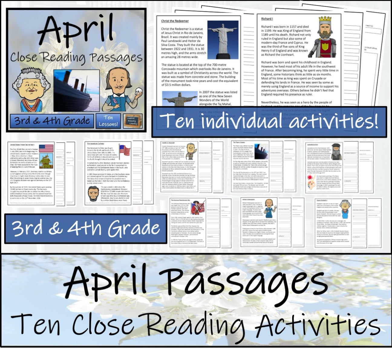 Spring Close Reading Comprehension Book Bundle | 3rd Grade & 4th Grade