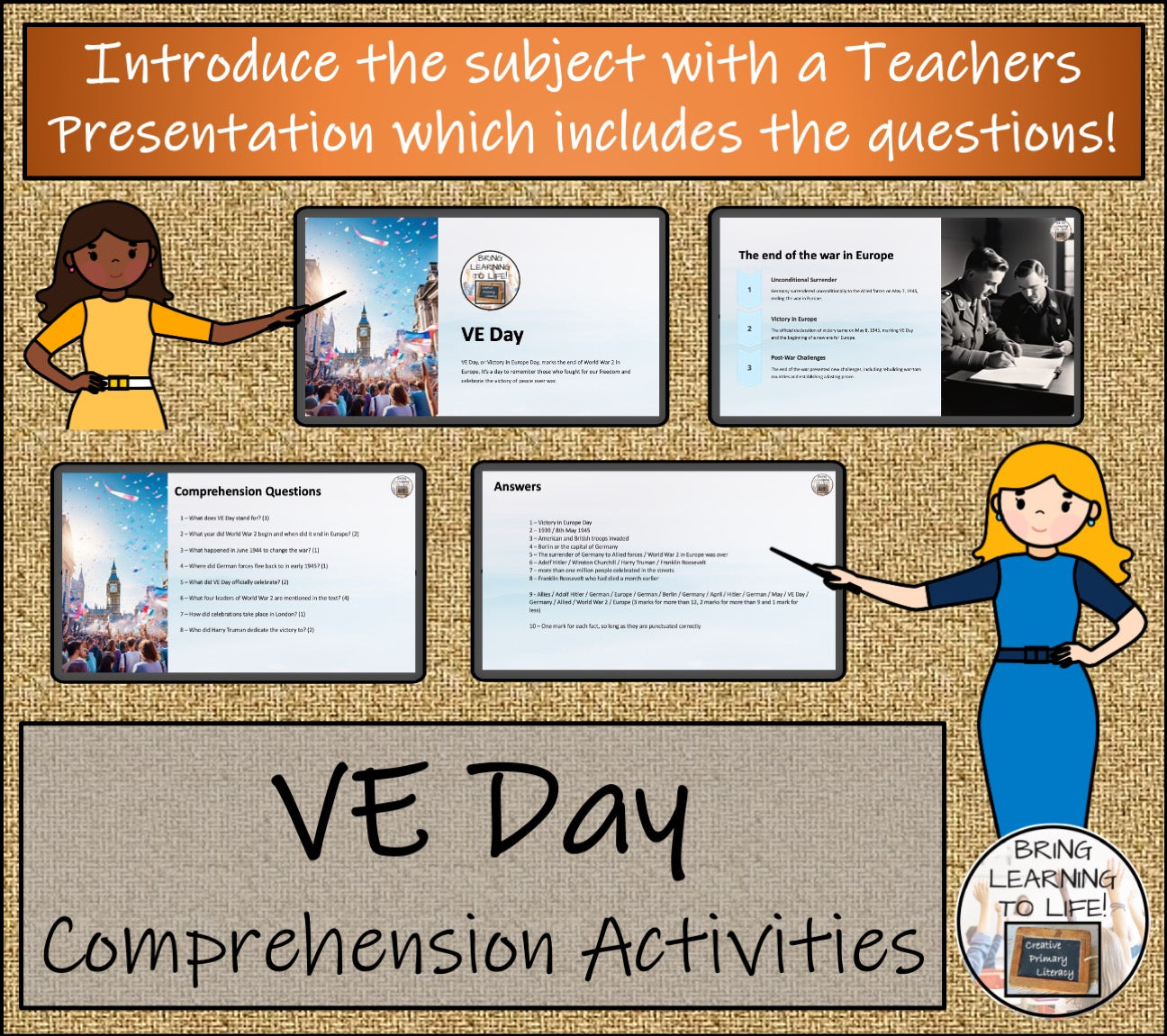 VE Day Close Reading Comprehension Activities | 3rd Grade & 4th Grade