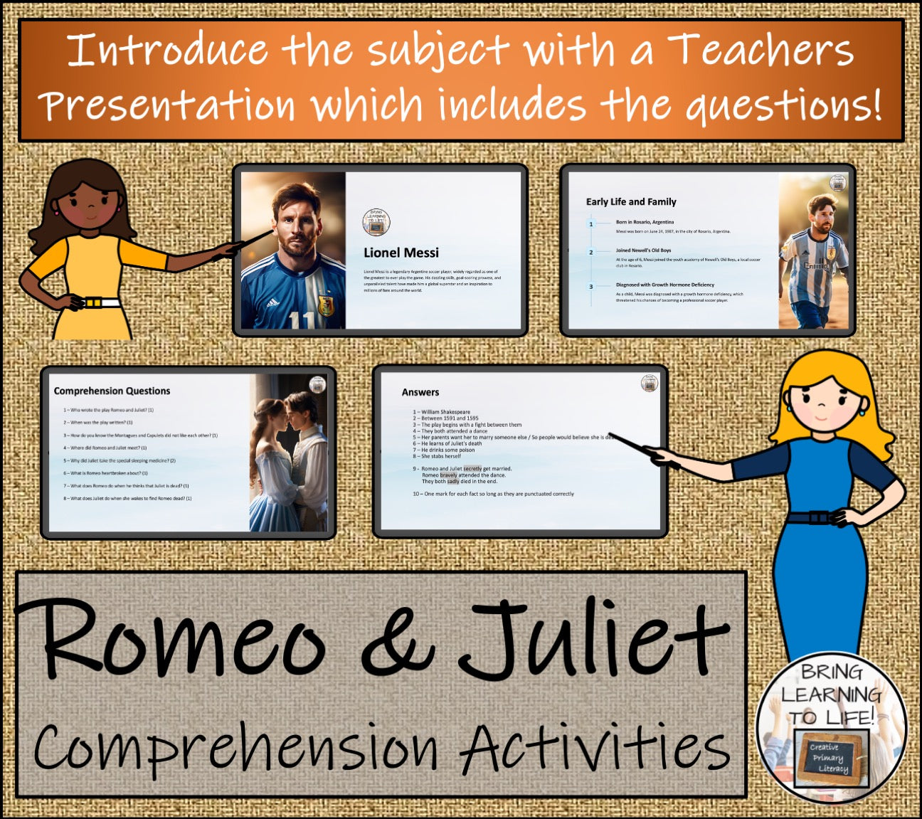 Romeo and Juliet Close Reading Comprehension Activities | 3rd Grade & 4th Grade