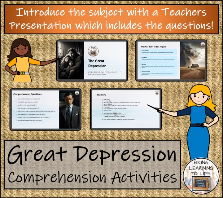 Great Depression Close Reading Comprehension Activities | 3rd Grade & 4th Grade