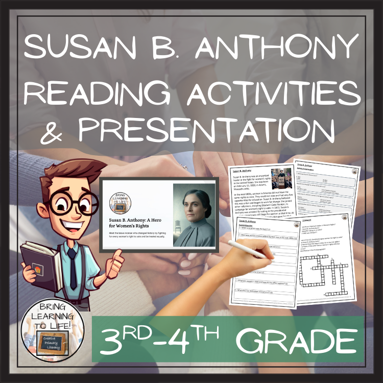 Susan B. Anthony Close Reading Comprehension Activities | 3rd Grade & 4th Grade
