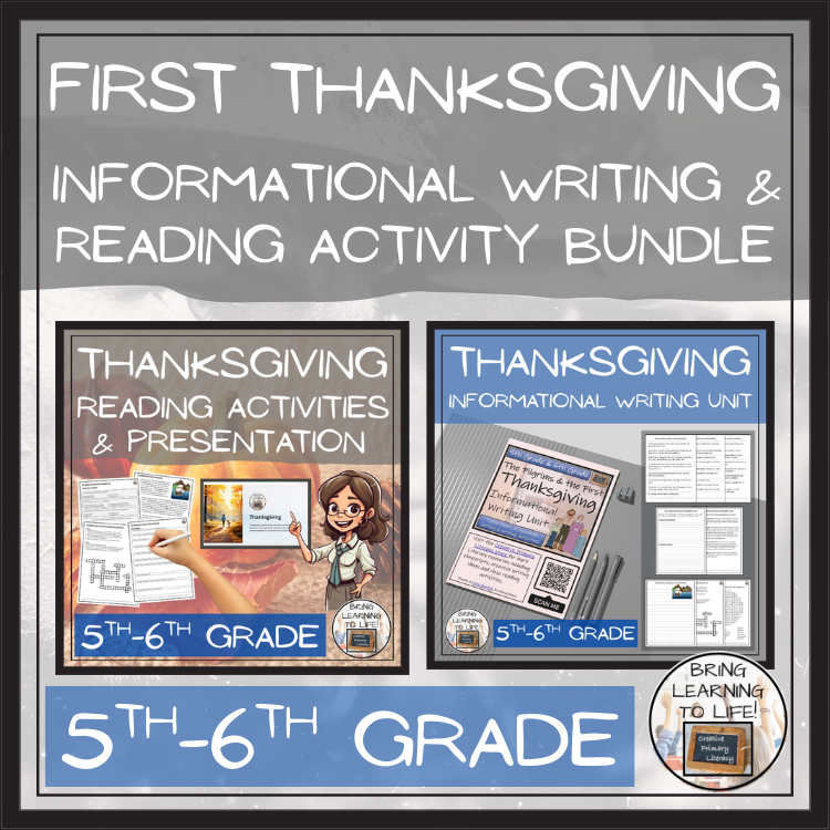 First Thanksgiving Close Reading & Informational Writing Bundle | 5th-6th Grade