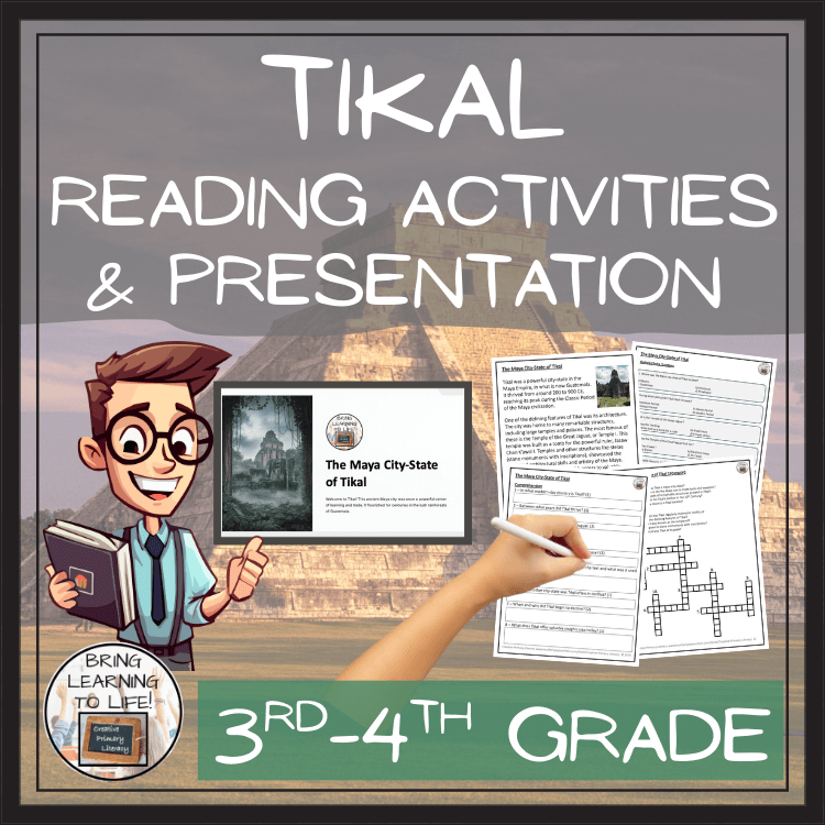Tikal reading comprehension activities and presentation for 3rd-4th grade with engaging worksheets.