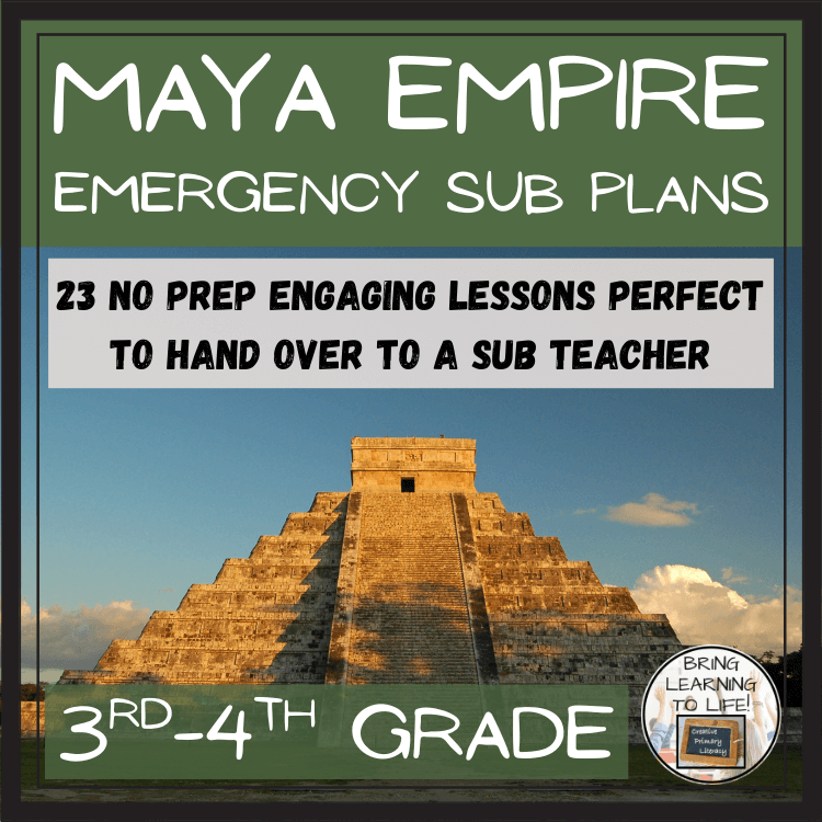 Maya Empire emergency sub plans bundle with 23 no prep lessons for 3rd-4th grade teachers.